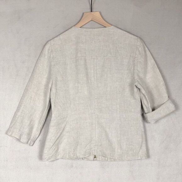 CHICO'S 100% Linen Shirt Sz 0 US Small Light Gray Beige 3/4 Sleeve‎ Pockets Zip - Picture 2 of 7